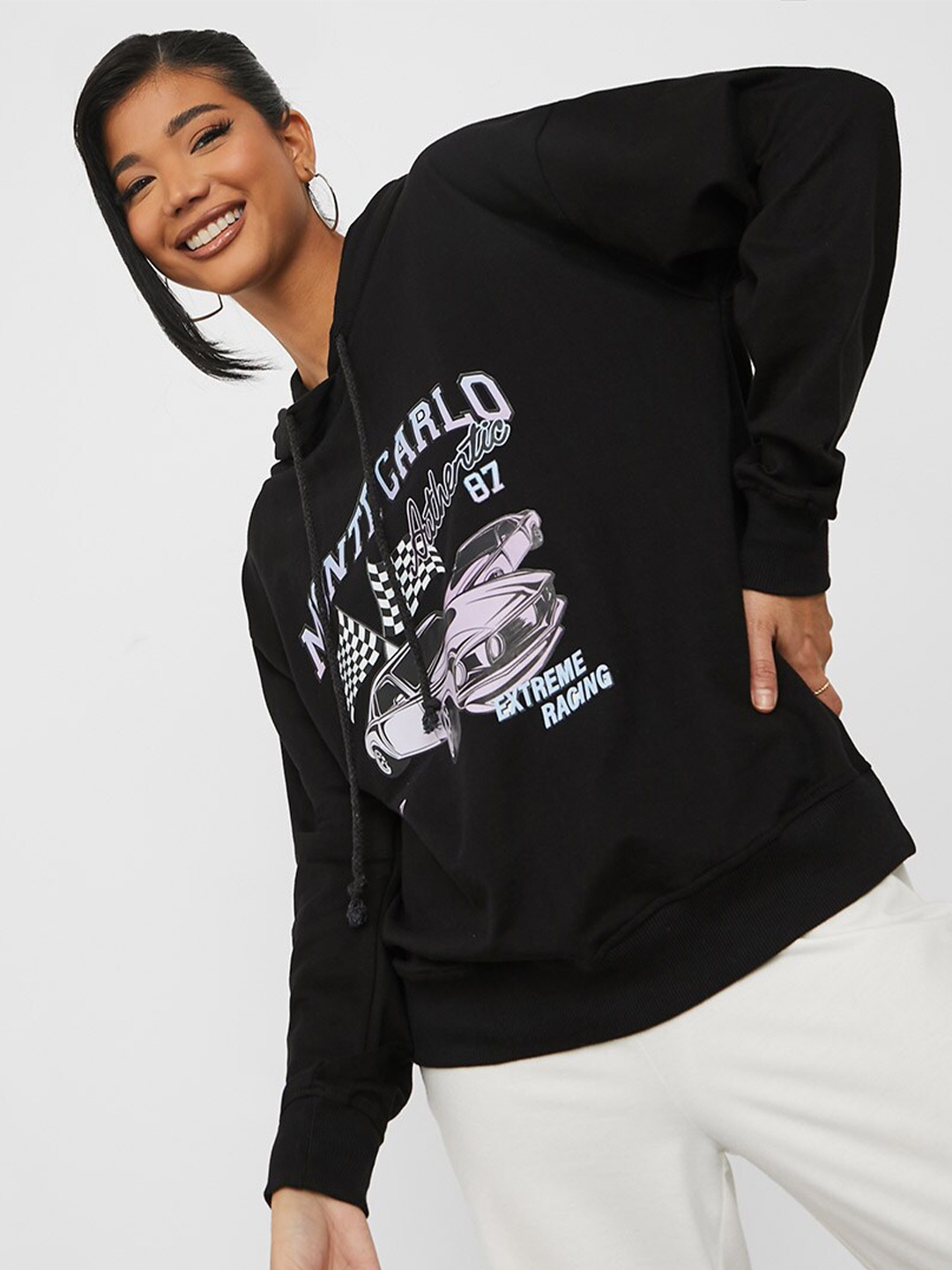 

Styli Women Black Hooded Sweatshirt