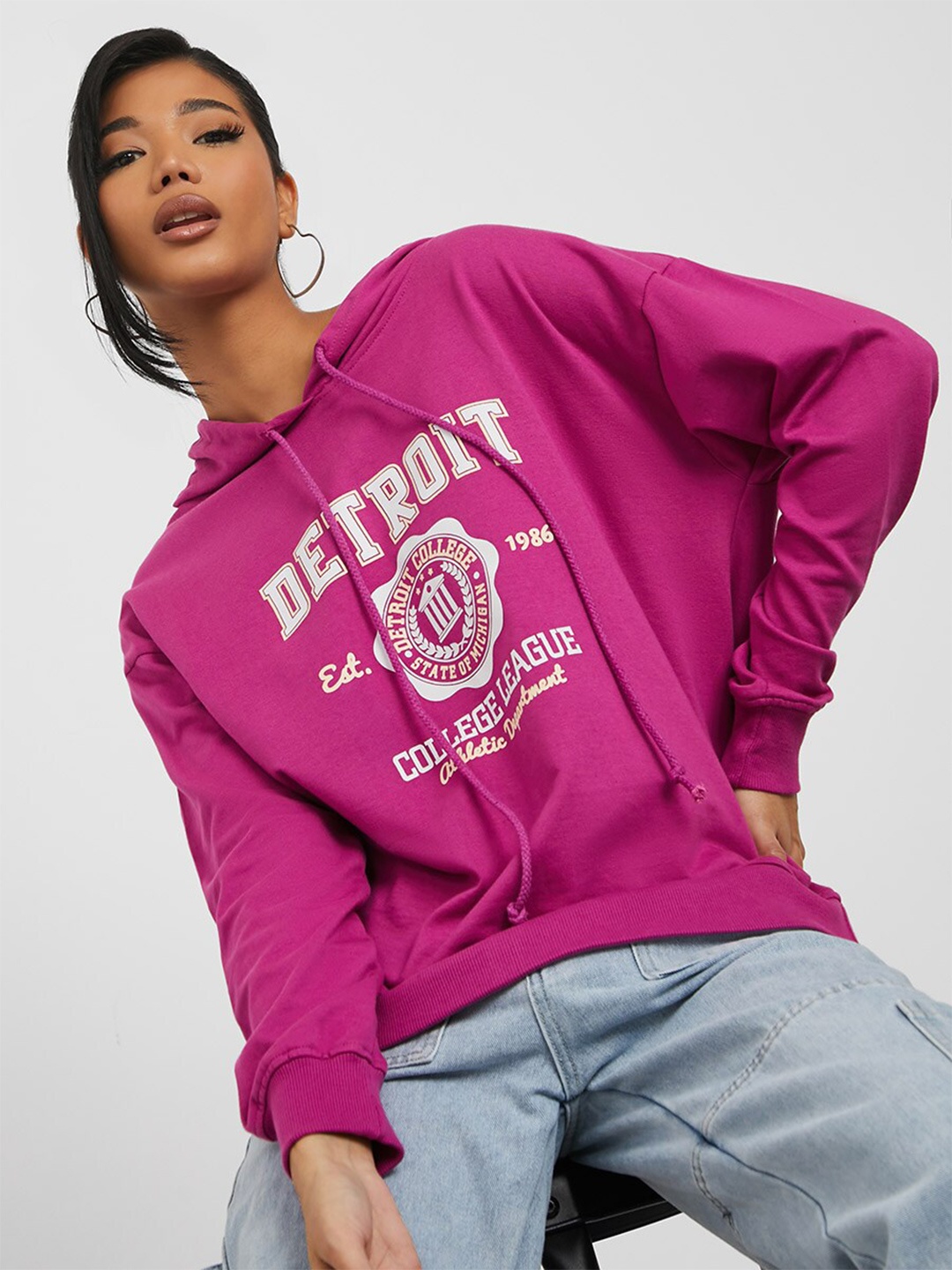 

Styli Women Pink Printed Hooded Sweatshirt
