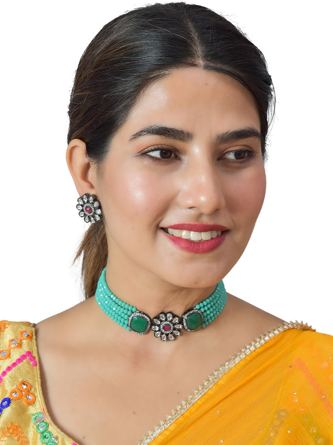 

ROHINIKA Copper-Plated Green AD Studded Jewellery Set