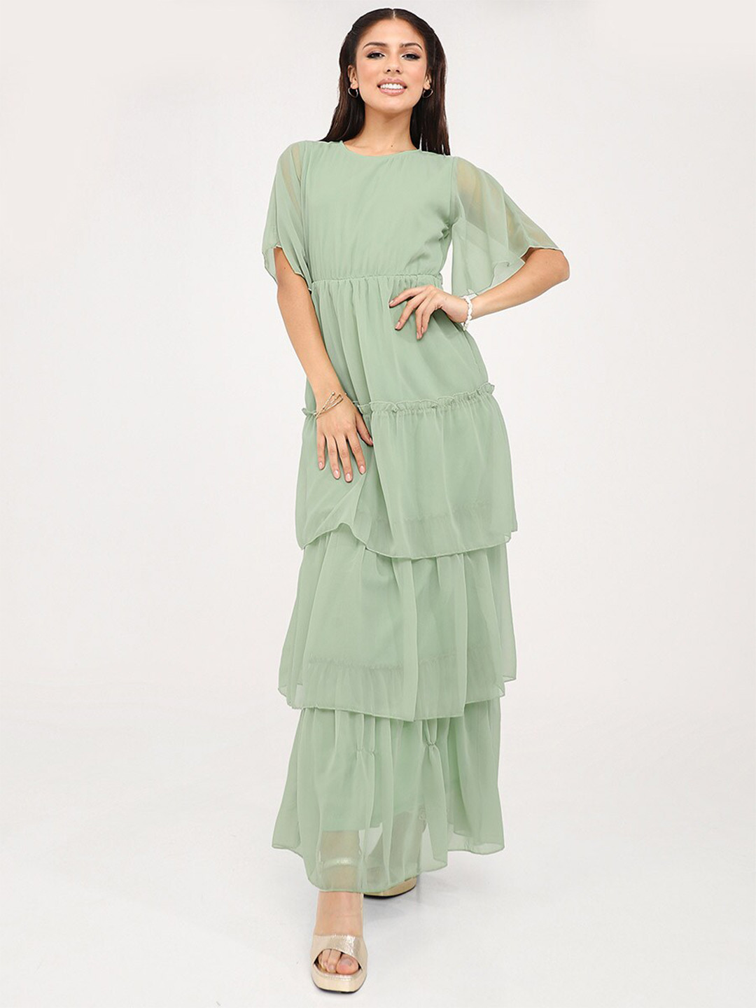 

Styli Women Green Solid Layered Dress