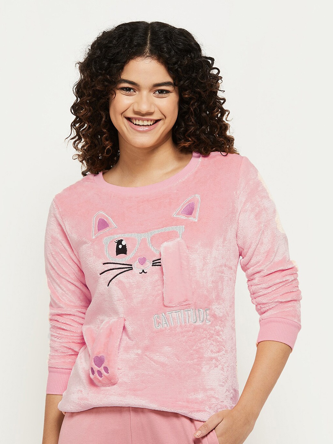 

max Women Peach-Coloured Printed Sweatshirt