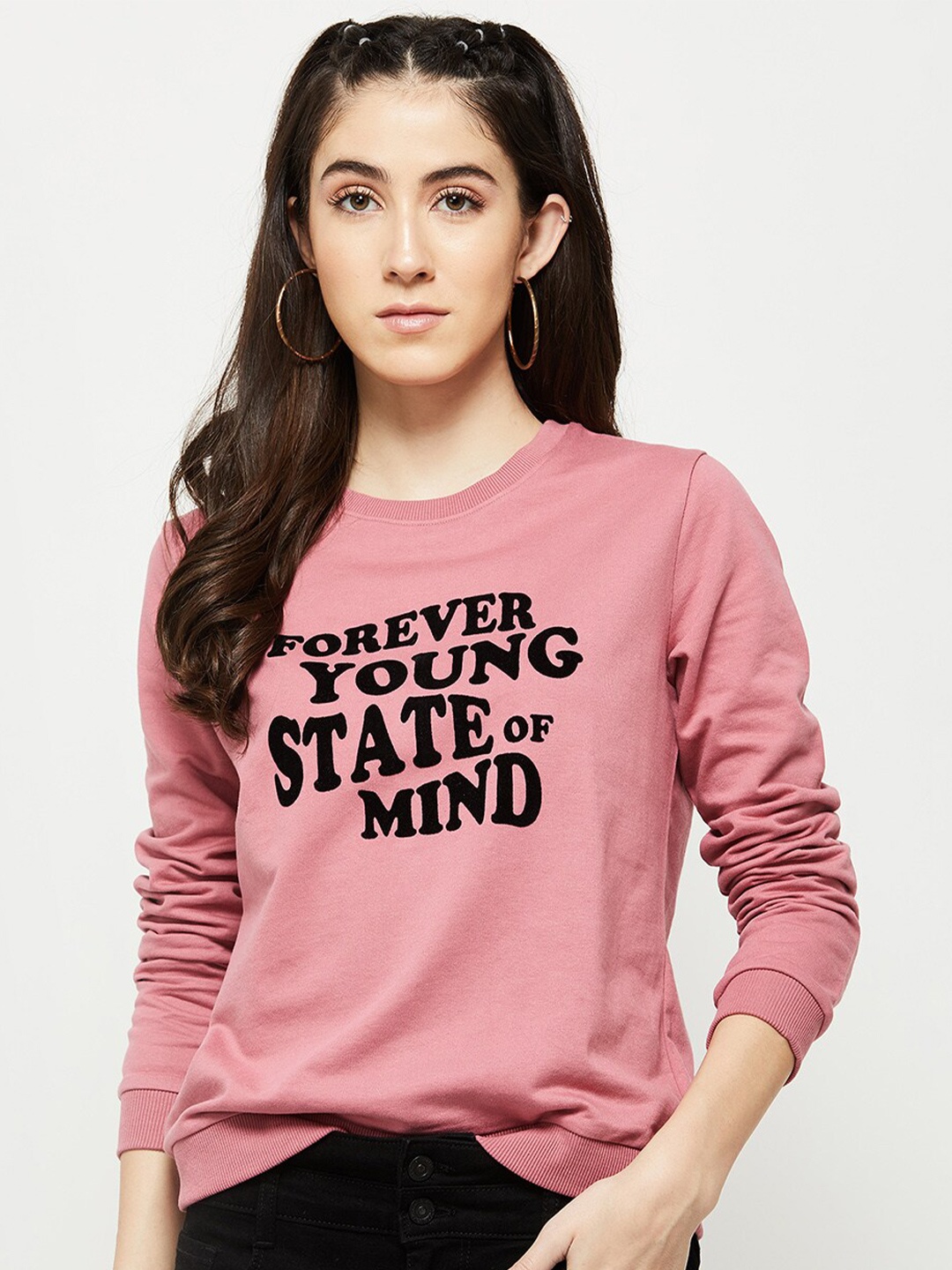 

max Women Pink Printed Pure Cotton Sweatshirt
