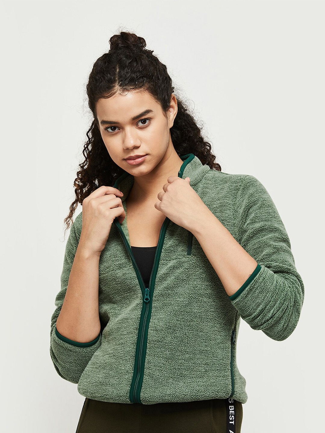 

max Women Green Front-Open Sweatshirt