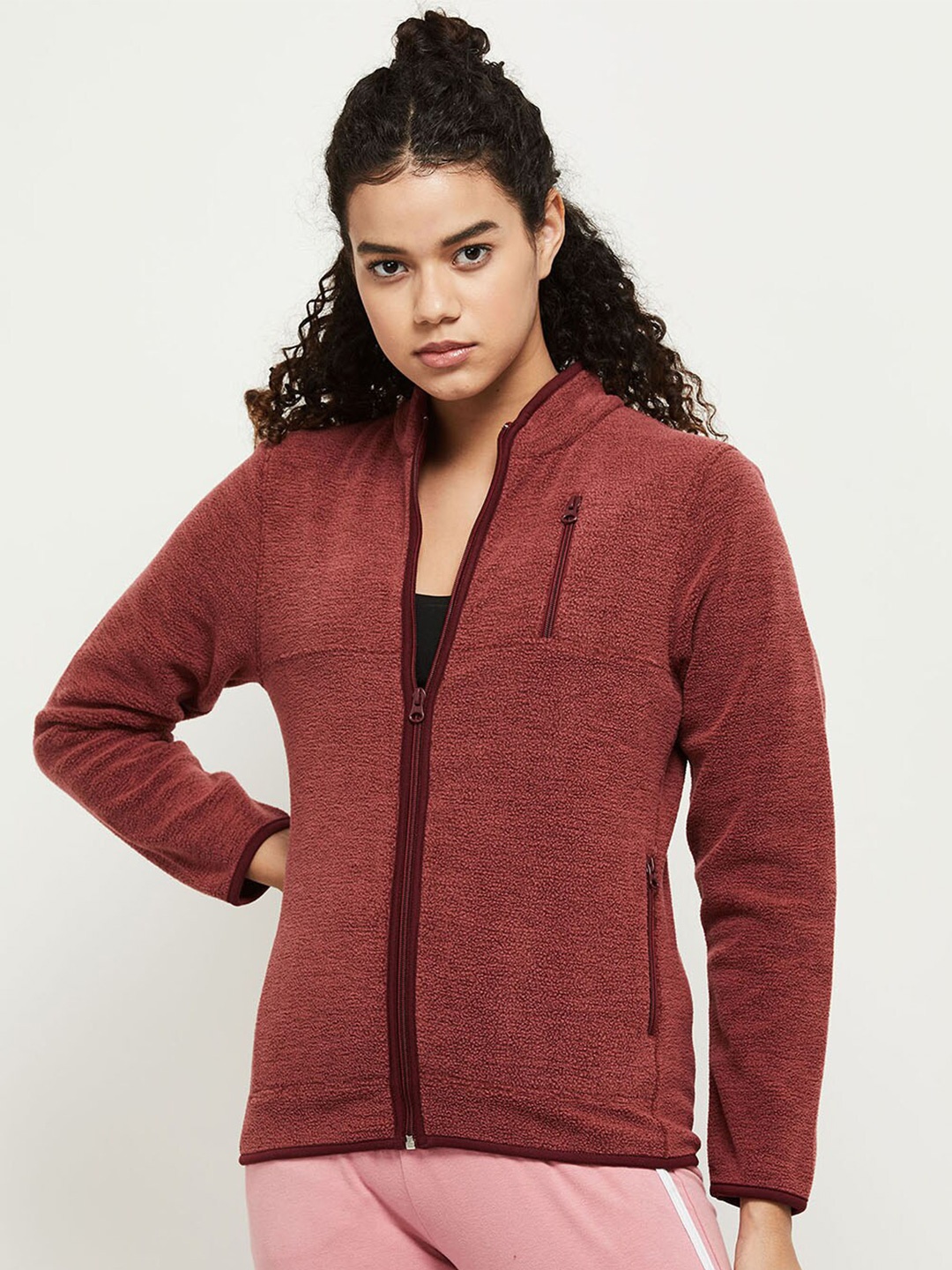 

max Women Maroon Mock Collar Sweatshirt