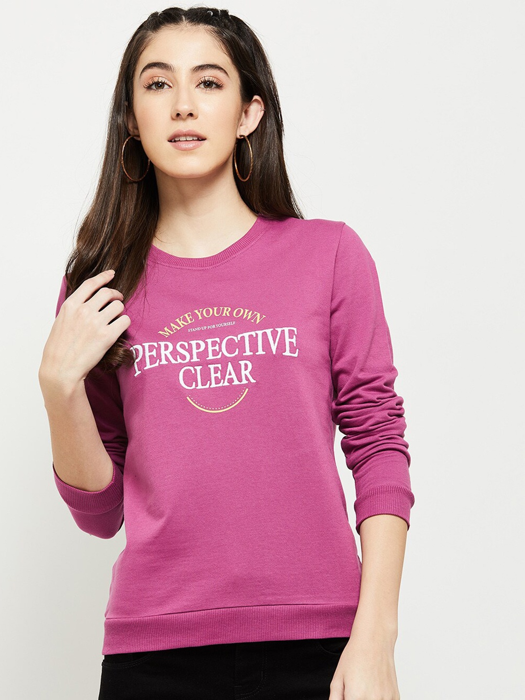 

max Women Purple Printed Pure Cotton Sweatshirt