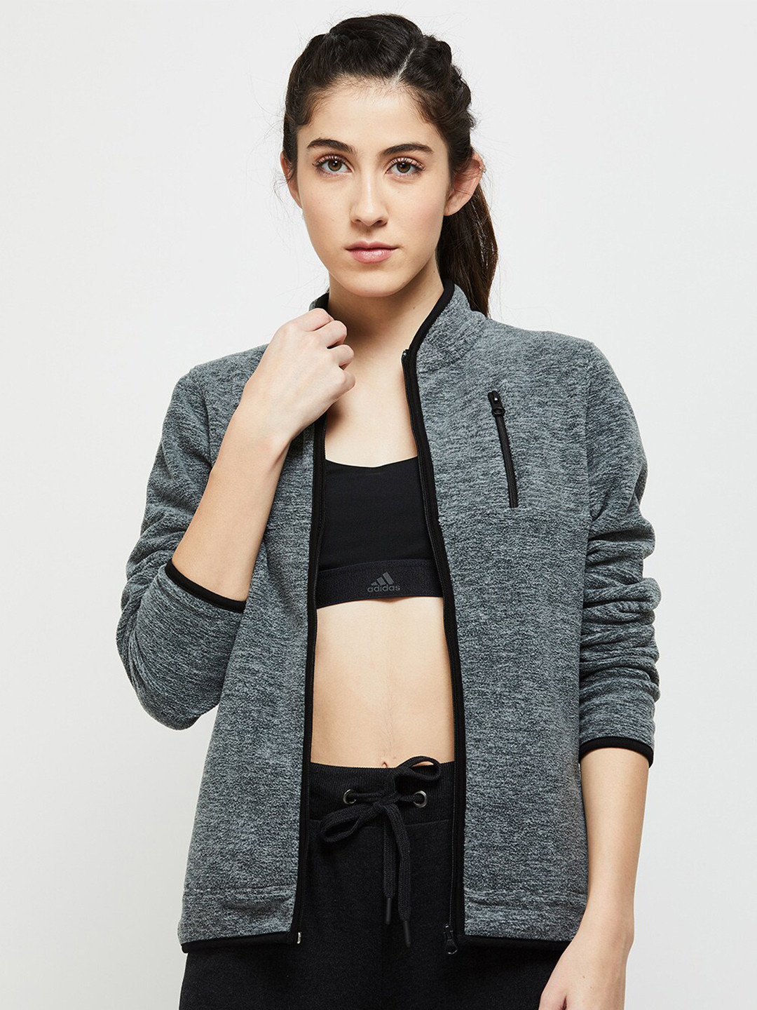 

max Women Charcoal Front-Open Sweatshirt