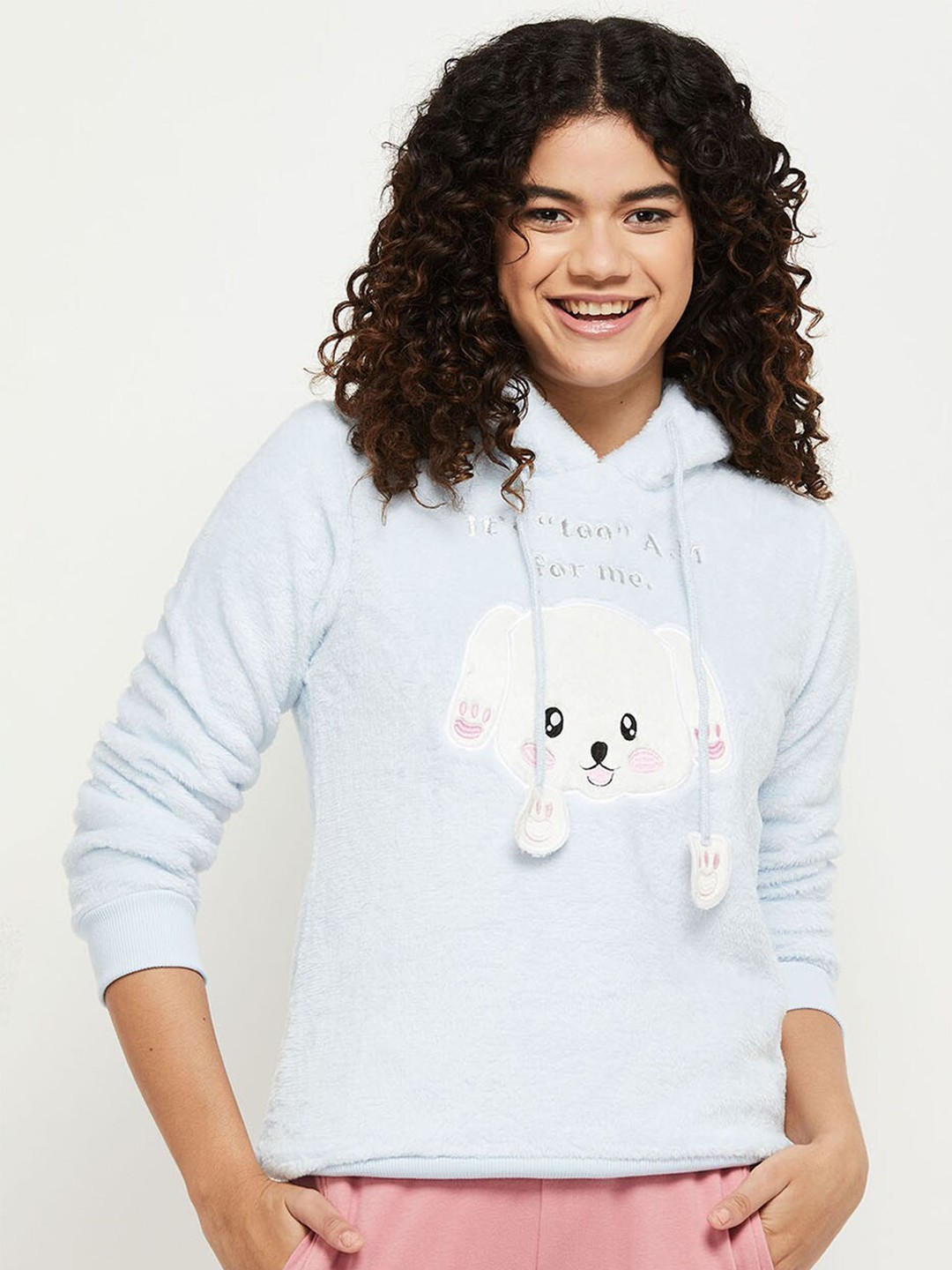 

max Women Light Blue Hooded Sweatshirt