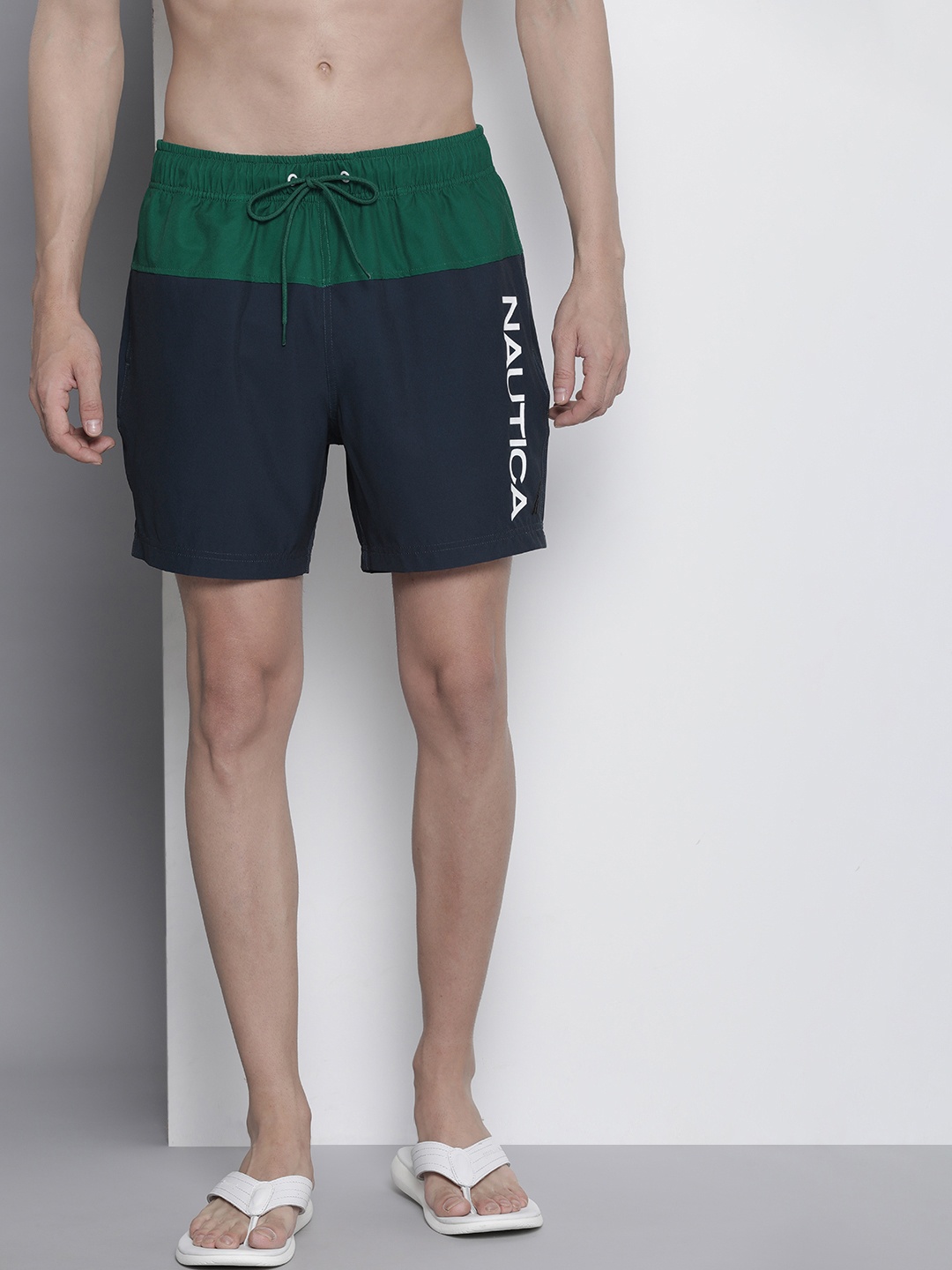 

Nautica Men Colourblocked Mid Rise Above Knee Swim Shorts, Navy blue