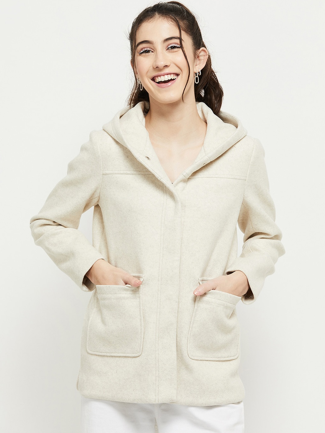 

max Women Cream-Coloured Longline Tailored Jacket