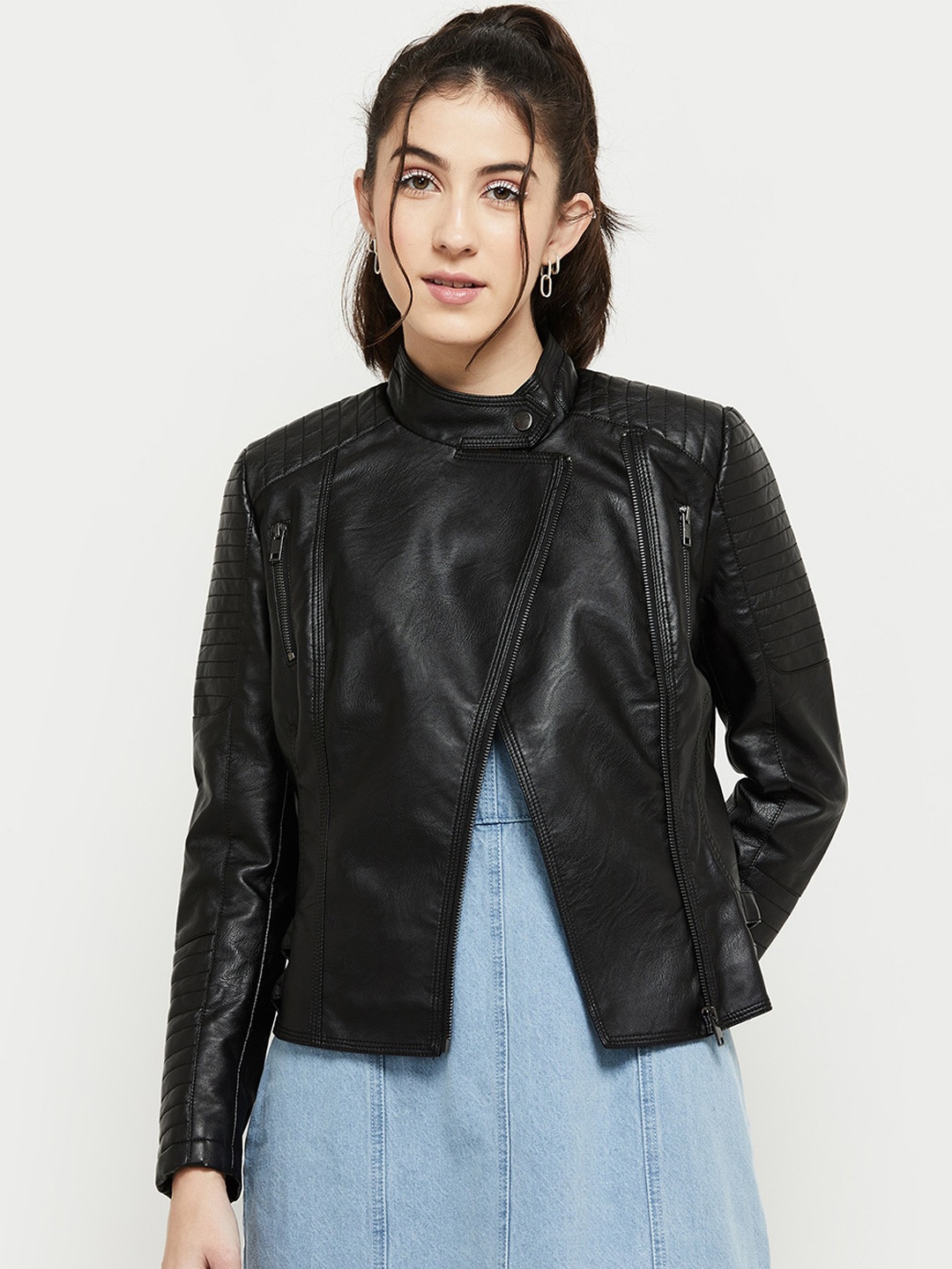

max Women Black Biker Jacket