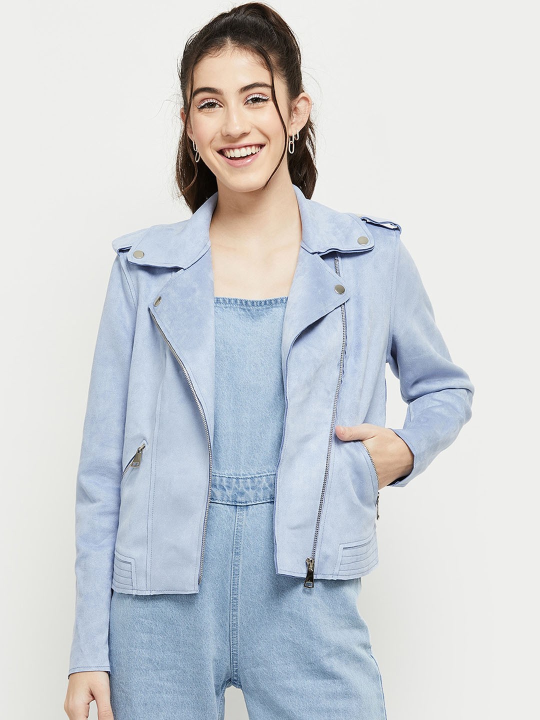 

max Women Blue Solid Tailored Jacket