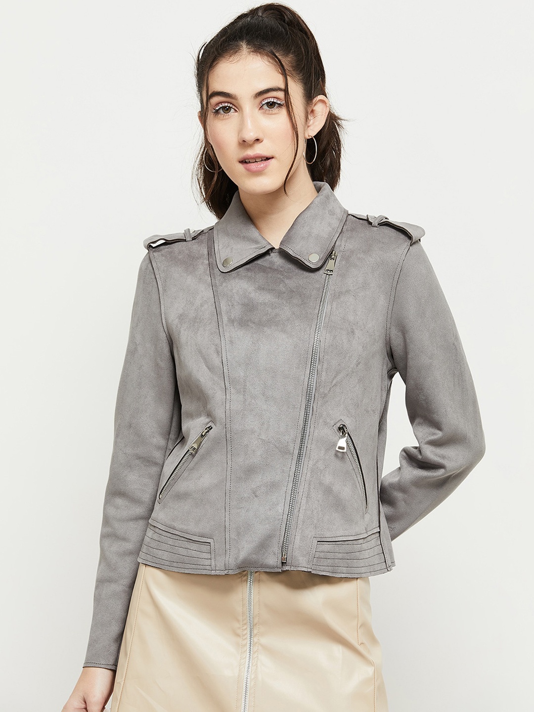 

max Women Grey Crop Tailored Jacket