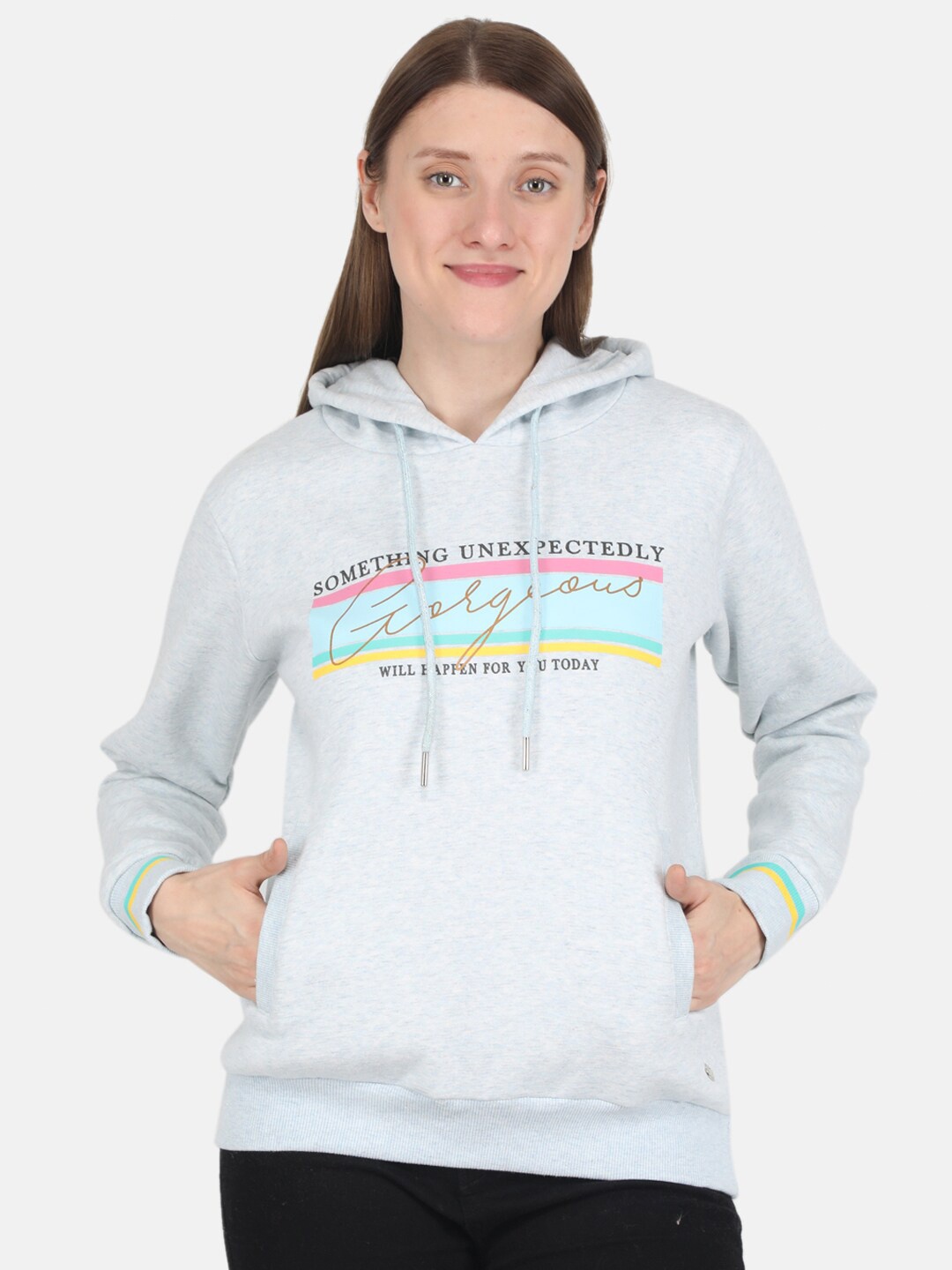 

Monte Carlo Women Blue Printed Hooded Sweatshirt