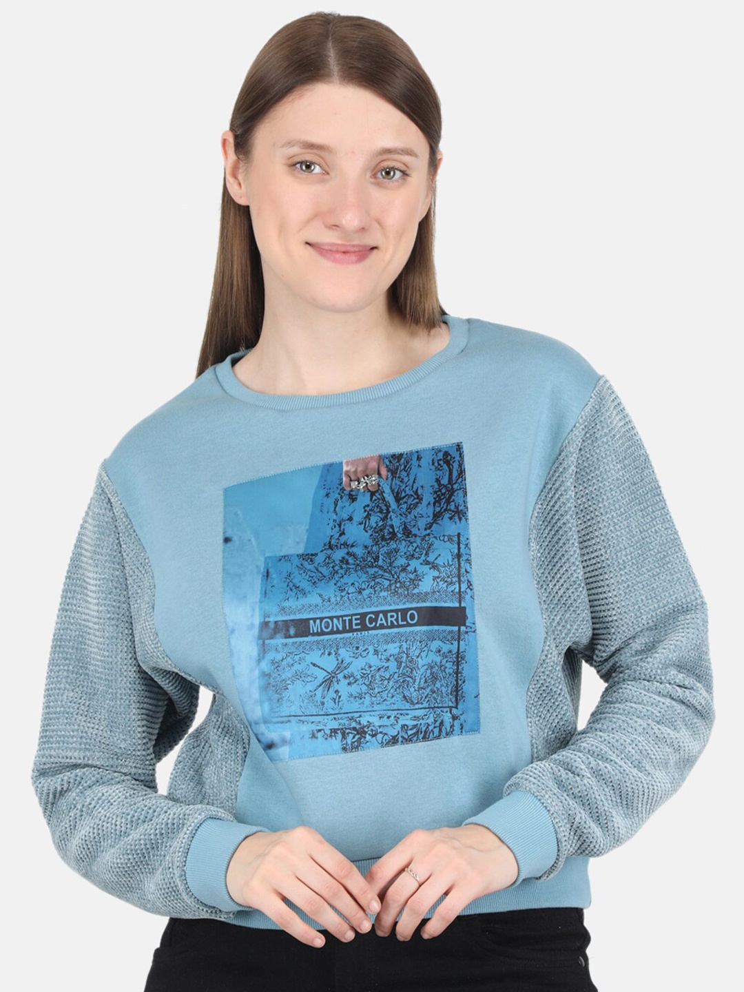 

Monte Carlo Women Blue Printed Sweatshirt