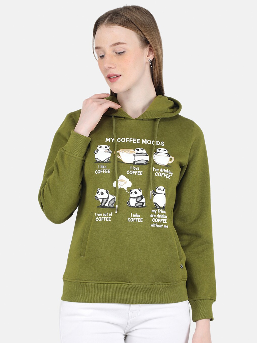 

Monte Carlo Women Green Printed Hooded Sweatshirt