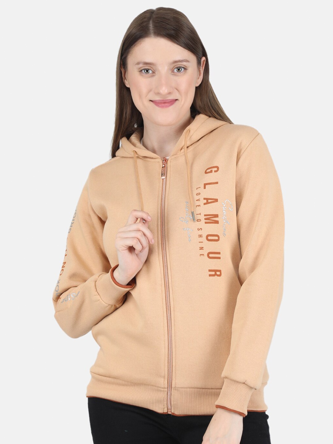 

Monte Carlo Women Beige Printed Hooded Sweatshirt