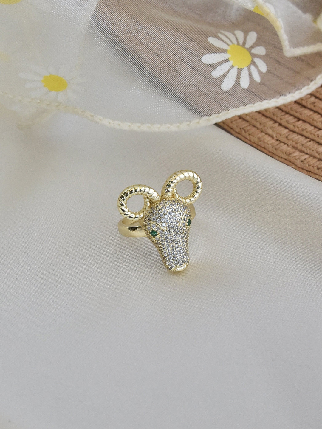 

Klissaa Women Gold-Plated Vintage Sheep Adjustable Finger Ring