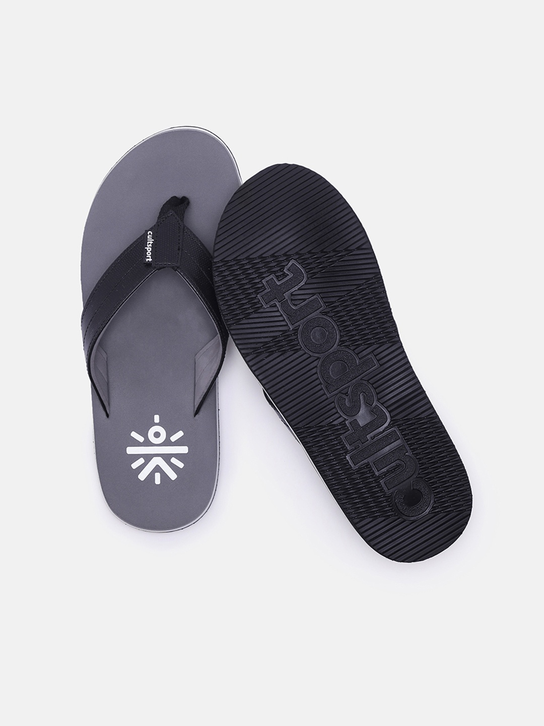 

CULT Men Grey & Black Solid Rubber Thong Flip-Flops