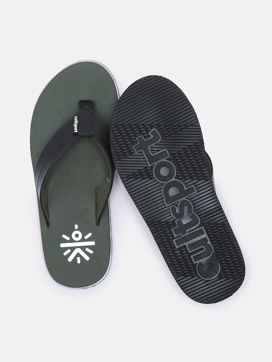 

CULT Men Olive Green & Black Solid Rubber Thong Flip-Flops