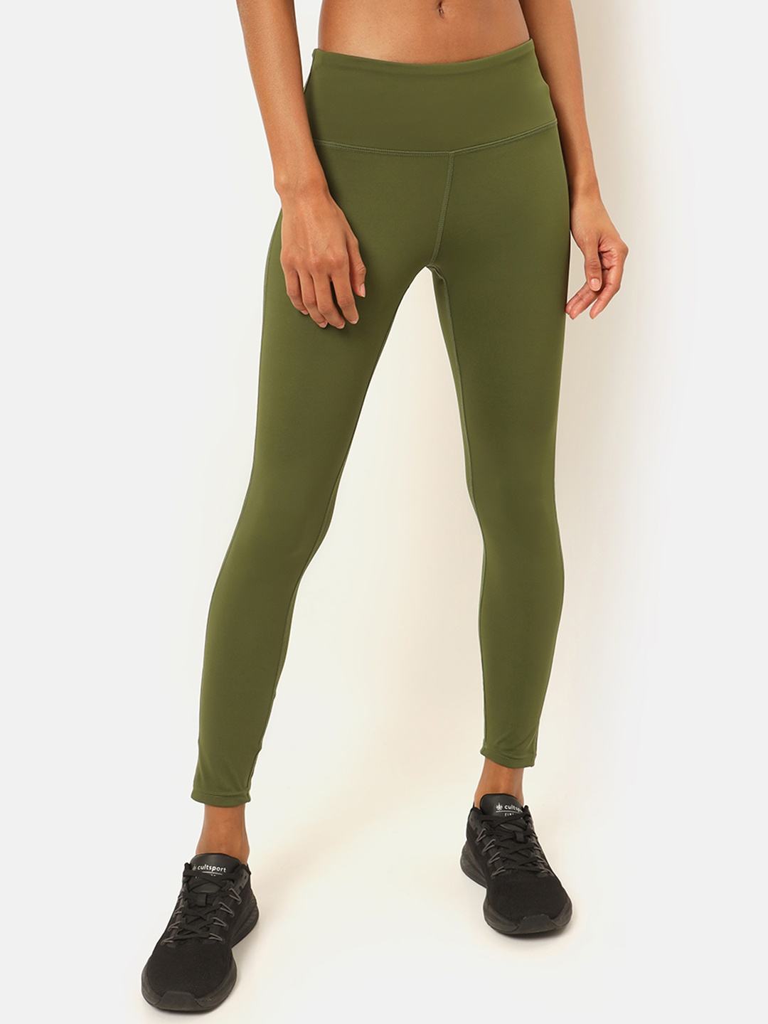 

cultsportone Women All Day Performance Solid Tights, Olive