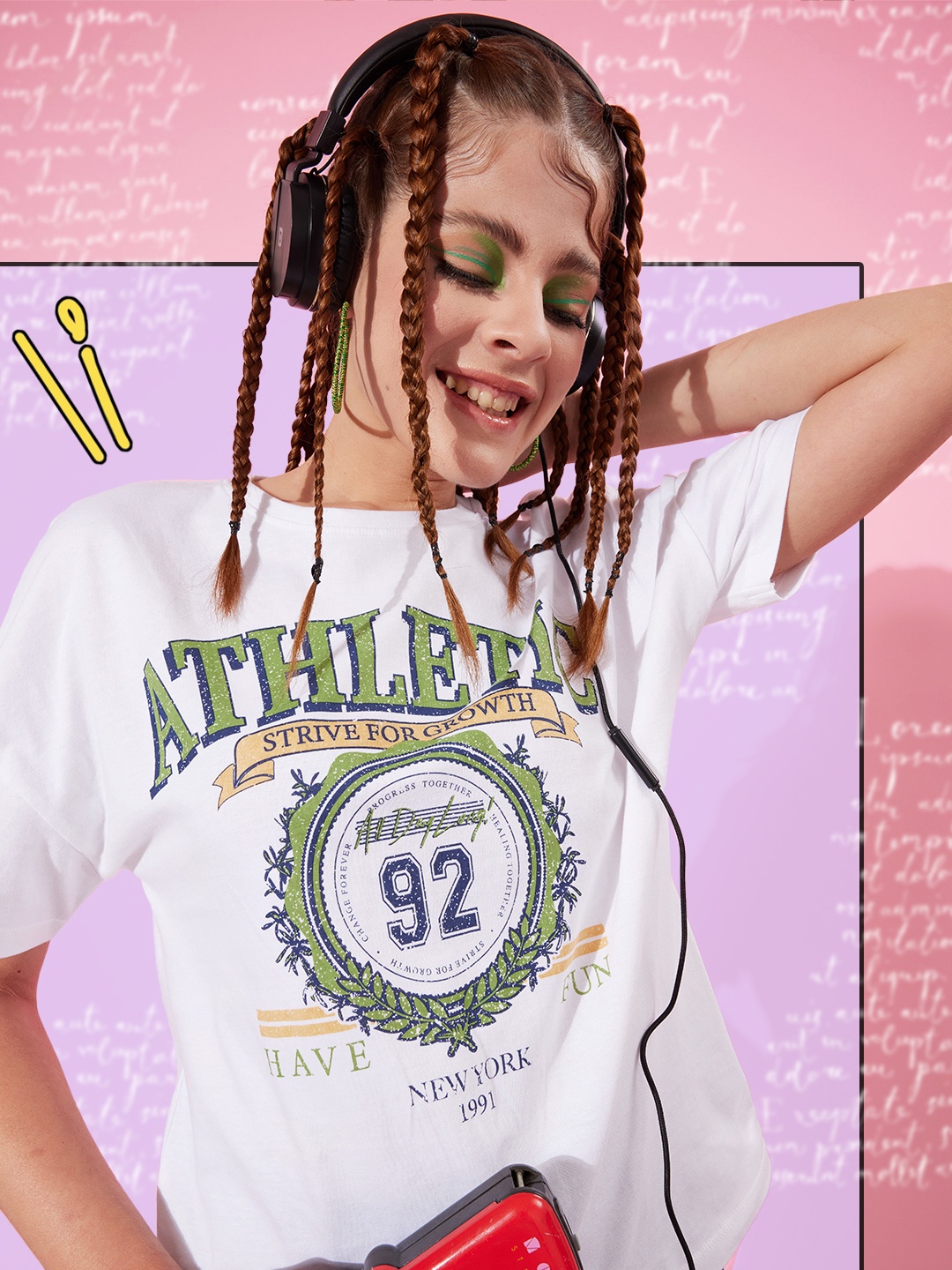 

Moda Rapido Women Preppy White Printed College Cool Drop-Shoulder Sleeves Cotton T-shirt