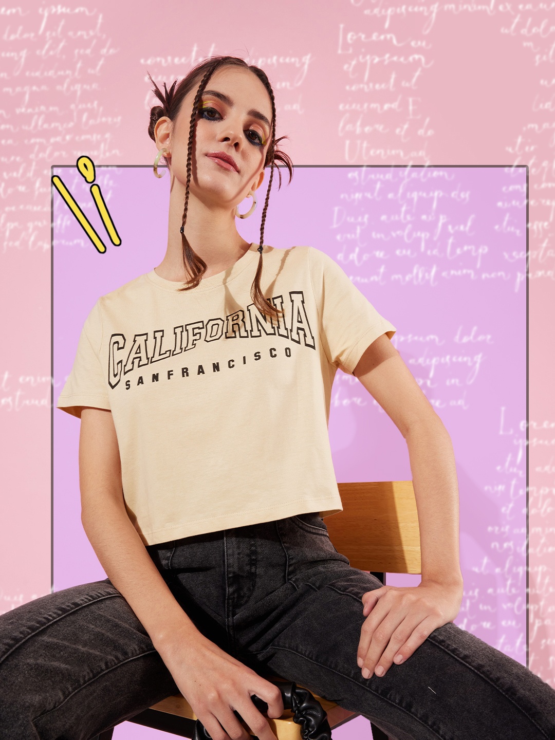 

HERE&NOW Women Beige Pure Cotton Typography Printed Round Neck T-shirt