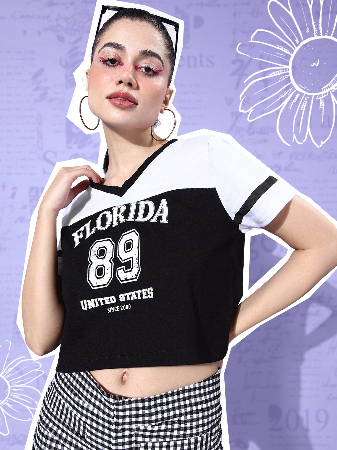 

Moda Rapido Women Black & White Pure Cotton College Cool Whipped for Varsity T-shirt