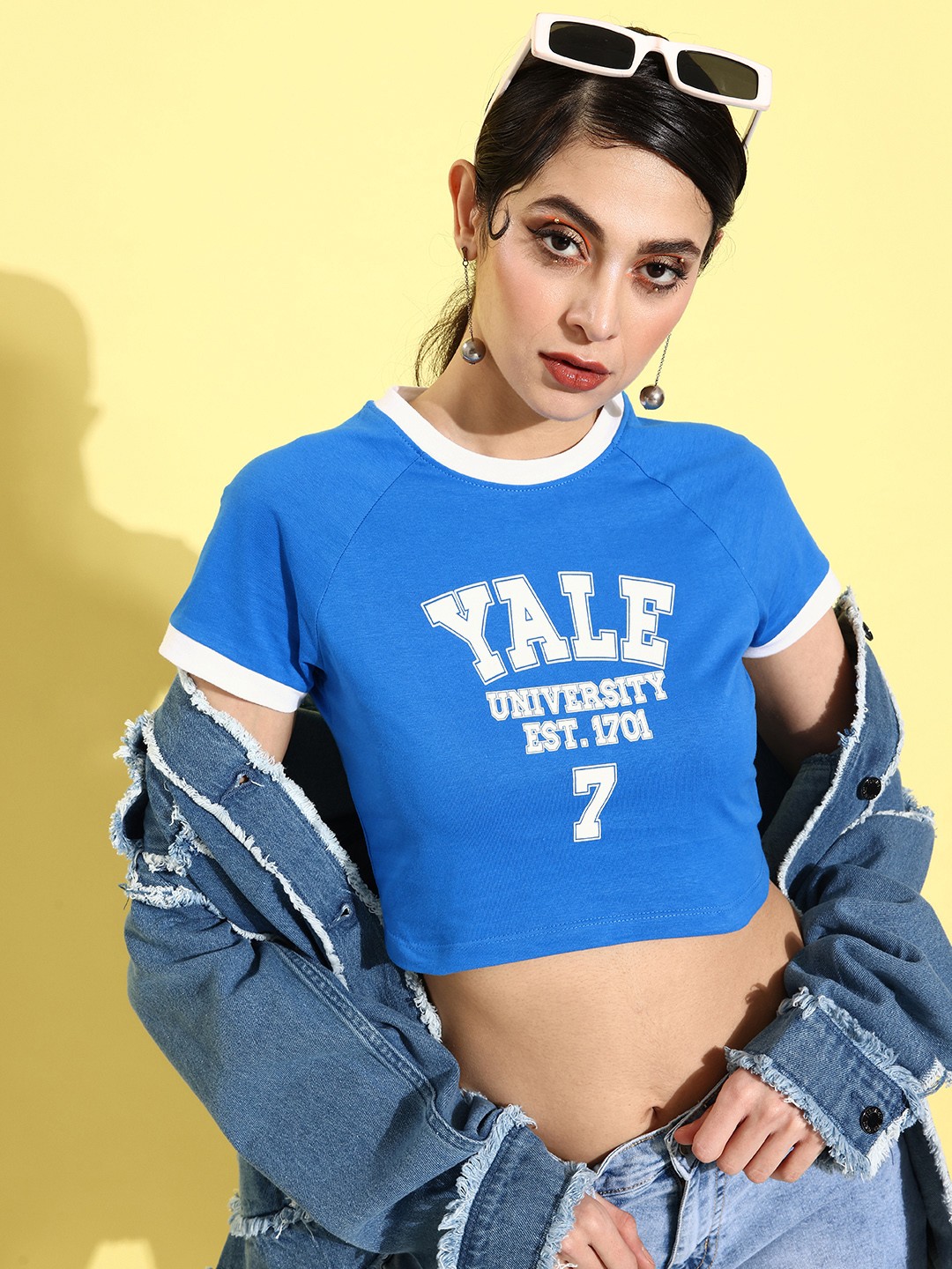 

HERE&NOW Women Typography Printed Pure Cotton T-shirt, Blue