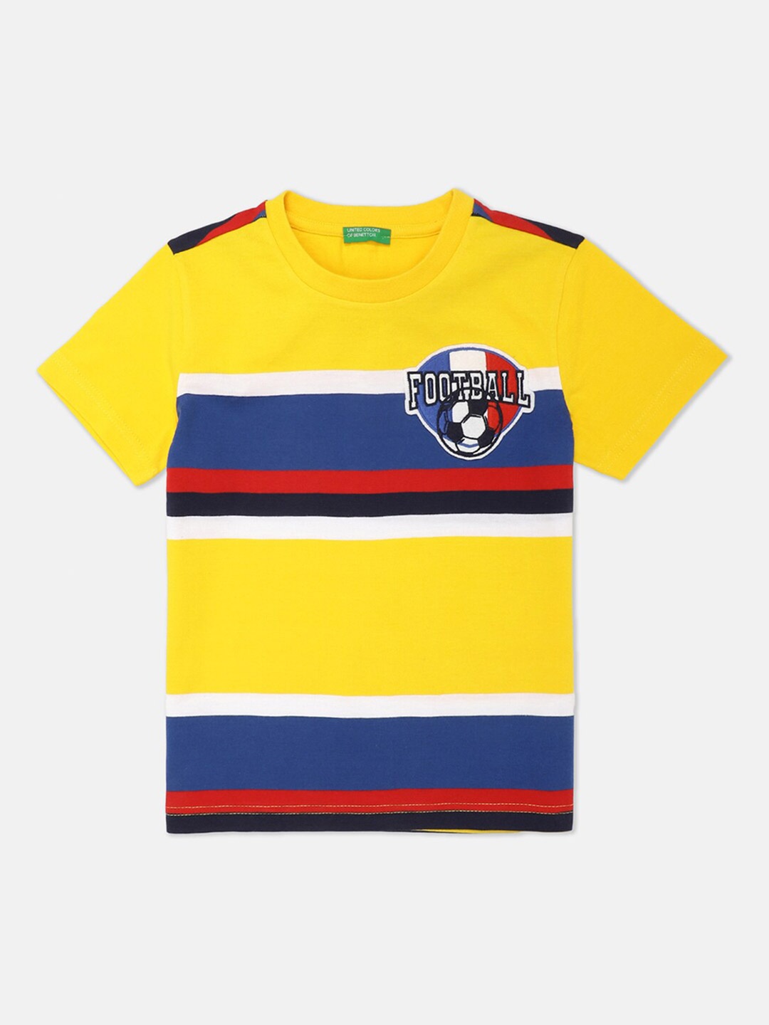 

United Colors of Benetton Boys Yellow & Blue Striped Cotton T-shirt