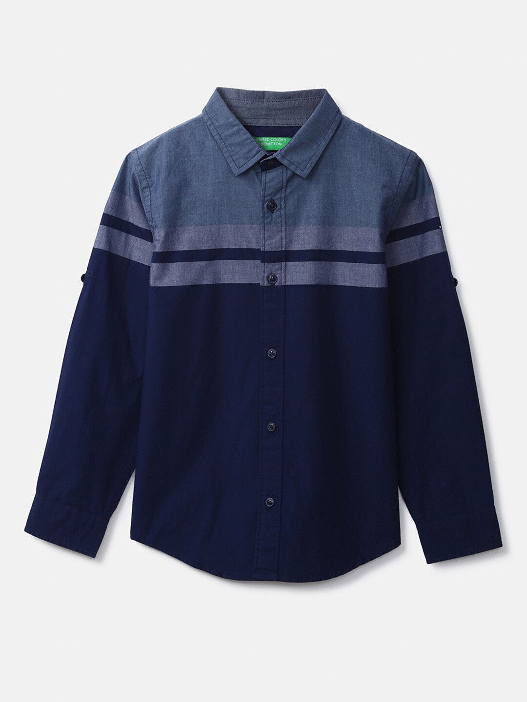 

United Colors of Benetton Boys Navy Blue Horizontal Striped Cotton Casual Shirt