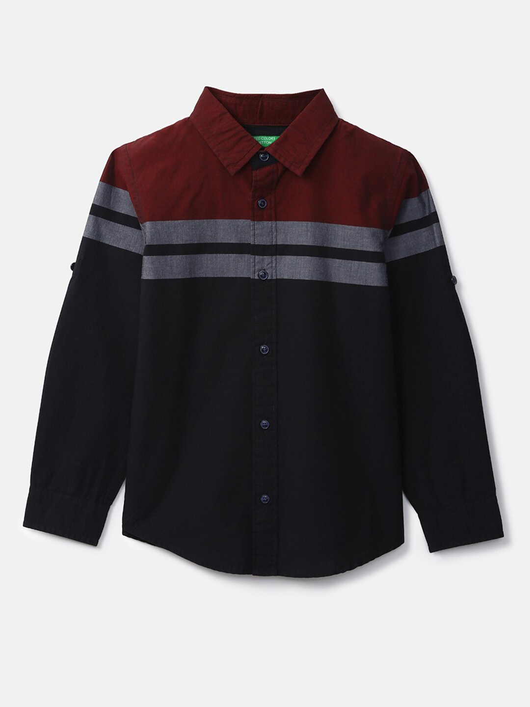 

United Colors of Benetton Boys Red Horizontal Striped Cotton Casual Shirt