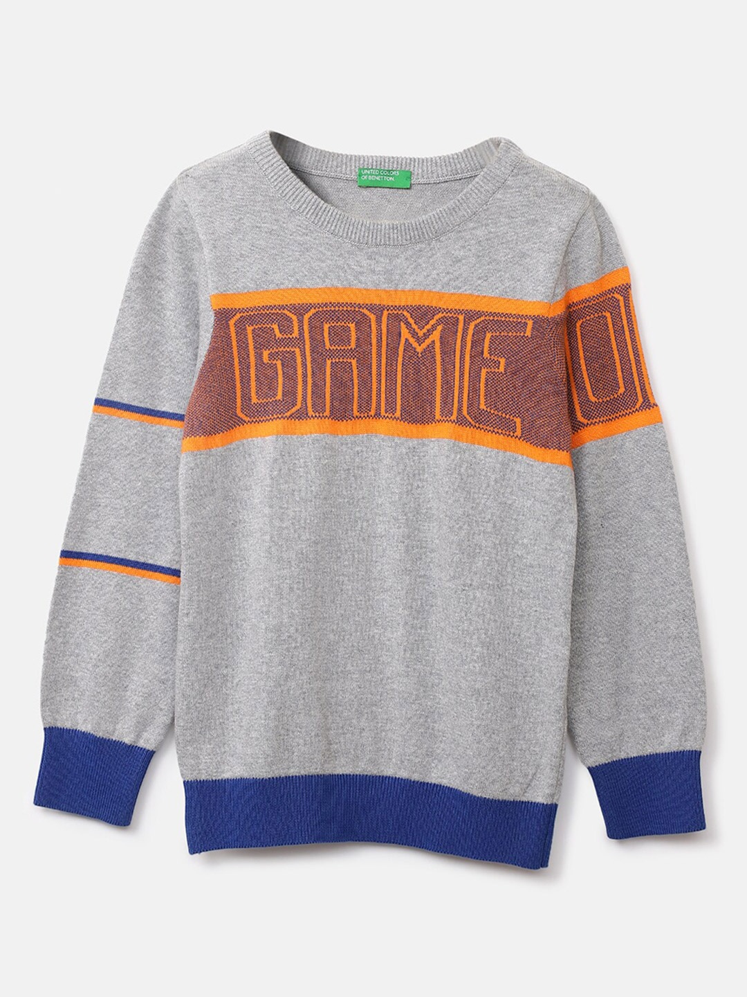 

United Colors of Benetton Boys Grey & Orange Typography Printed Pullover