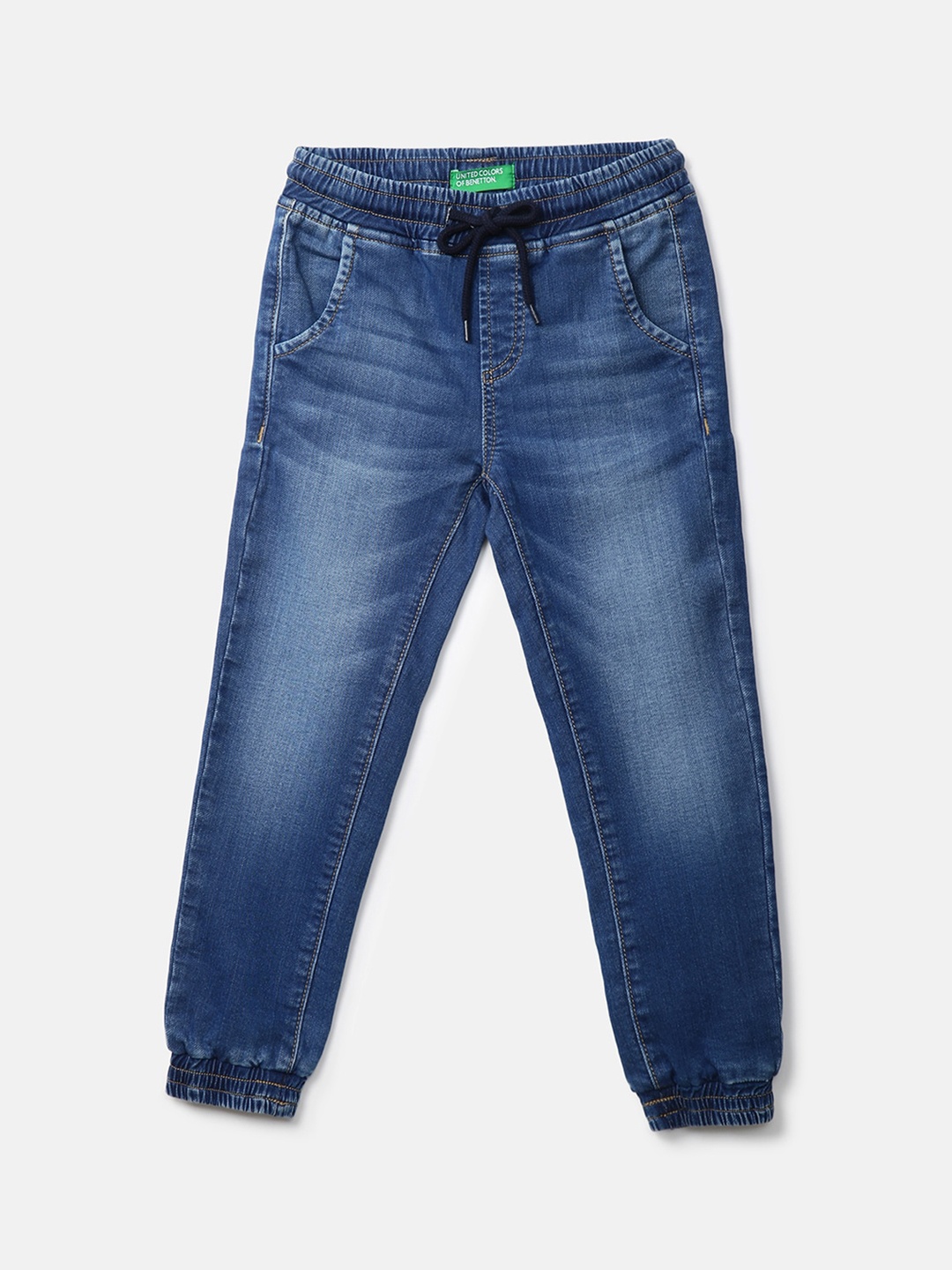 

United Colors of Benetton Boys Blue Solid Cotton Denim Joggers
