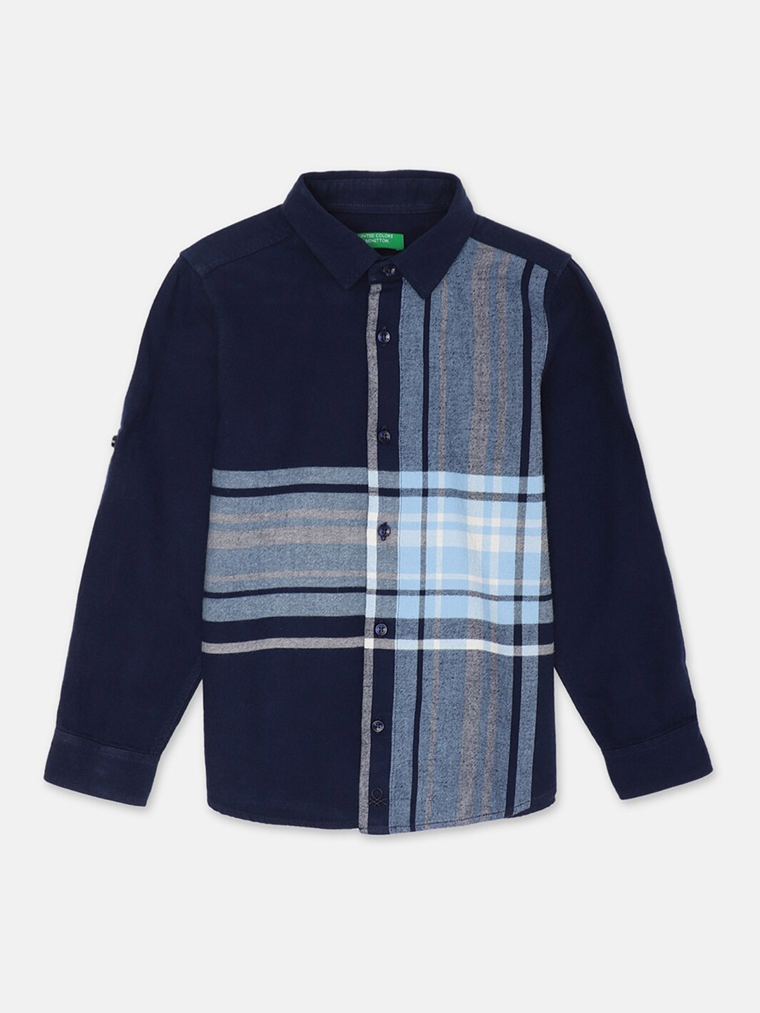 

United Colors of Benetton Boys Navy Blue Checked Cotton Casual Shirt