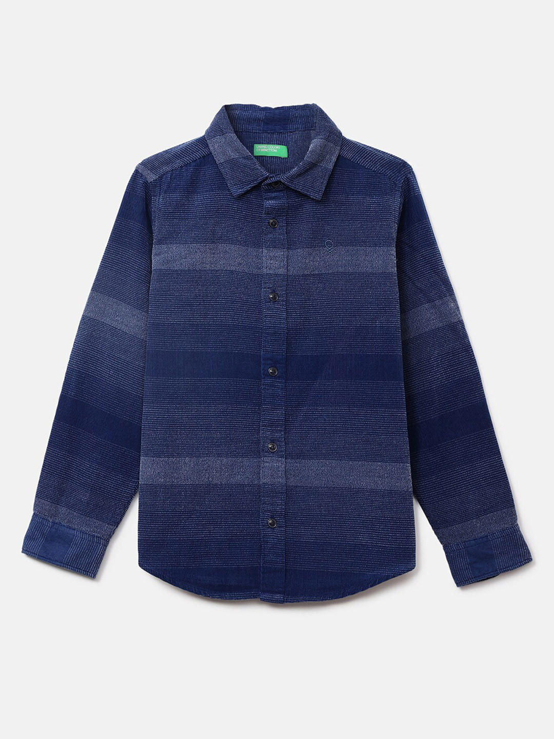 

United Colors of Benetton Boys Blue Horizontal Striped Cotton Casual Shirt