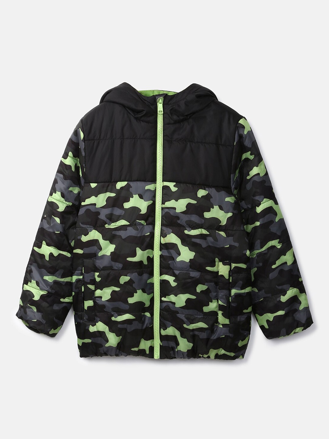 

United Colors of Benetton Boys Black Grey Camouflage Padded Jacket