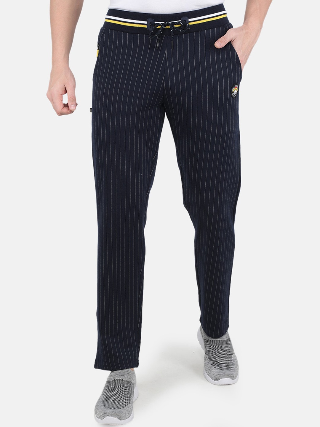 

Monte Carlo Men Plus Size Navy Blue Striped Printed Track Pant
