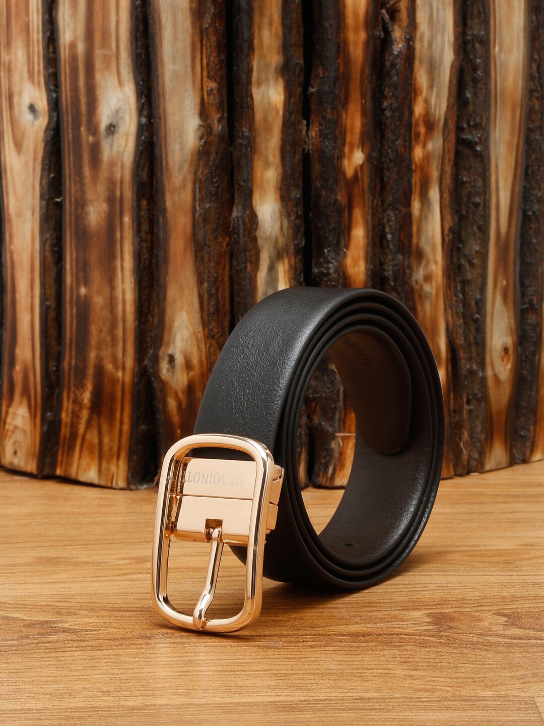 

MUTAQINOTI Men Black Textured Leather Reversible Formal Belt