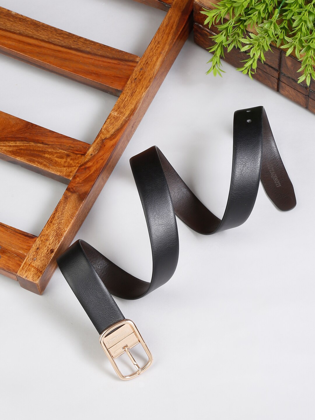 

MUTAQINOTI Men Black Textured Leather Reversible Formal Belt