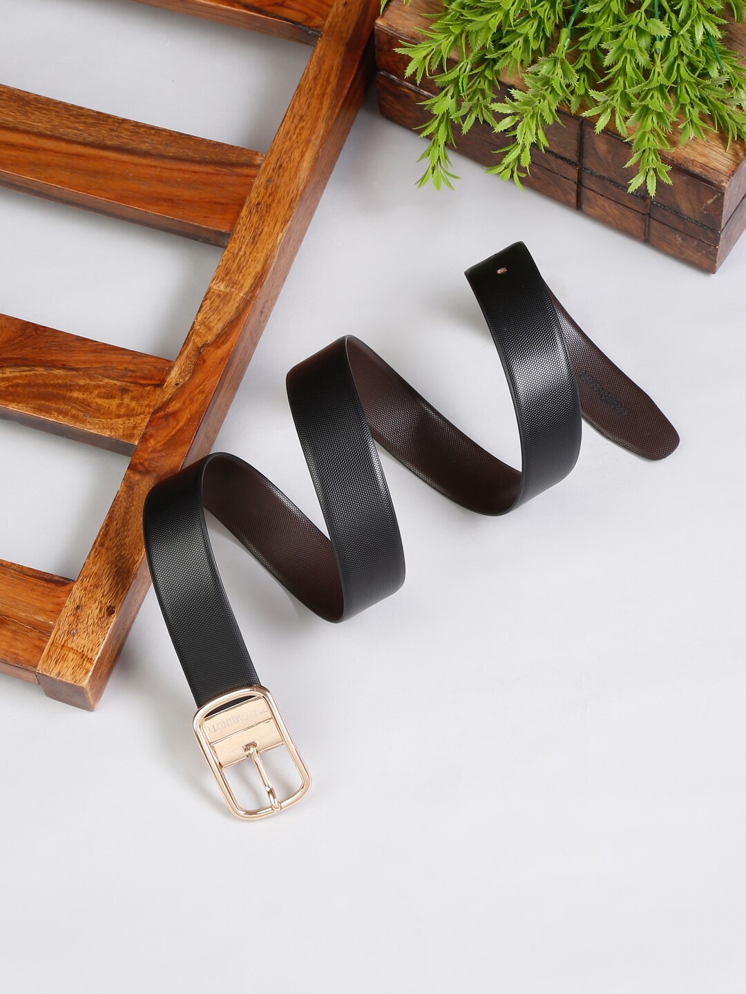 

MUTAQINOTI Men Black Textured Leather Reversible Formal Belt