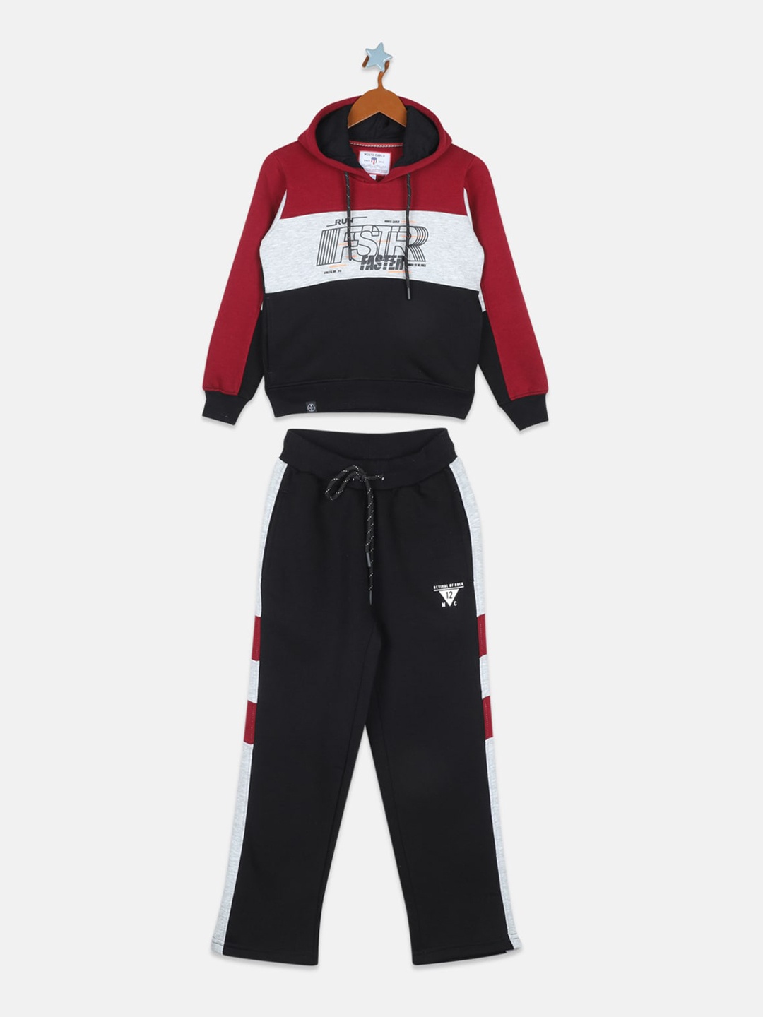 

Monte Carlo Boys Maroon & Black Color Blocked Tracksuit