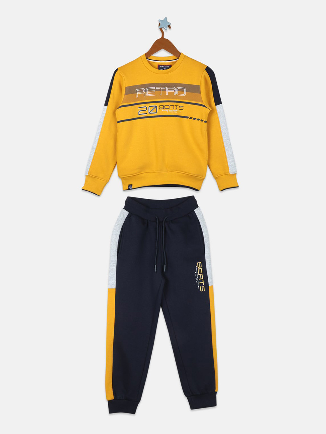 

Monte Carlo Boys Mustard Yellow & Navy Blue Printed Tracksuit