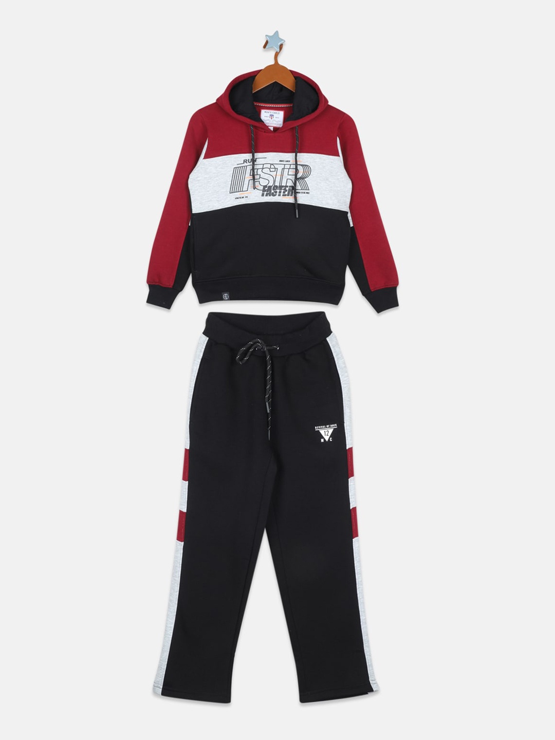 

Monte Carlo Boys Maroon & Navy Blue Colorblocked Tracksuit