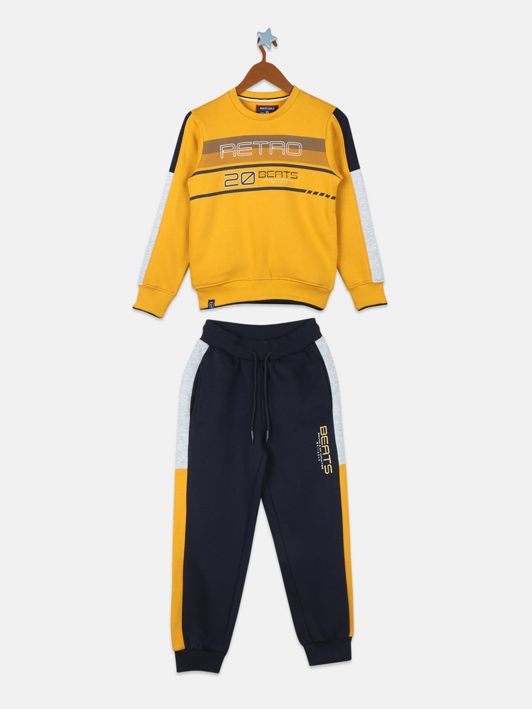 

Monte Carlo Boys Mustard & Navy Blue Printed Tracksuit