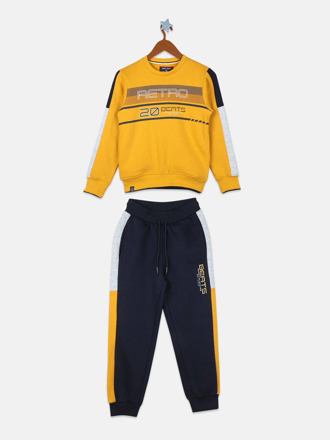

Monte Carlo Boys Mustard Yellow & Navy Blue Printed Tracksuit