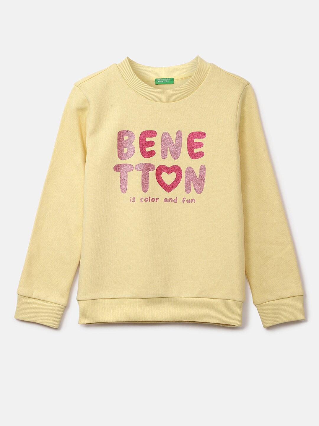 

United Colors of Benetton Girls Yellow Cotton Printed Sweatshirt