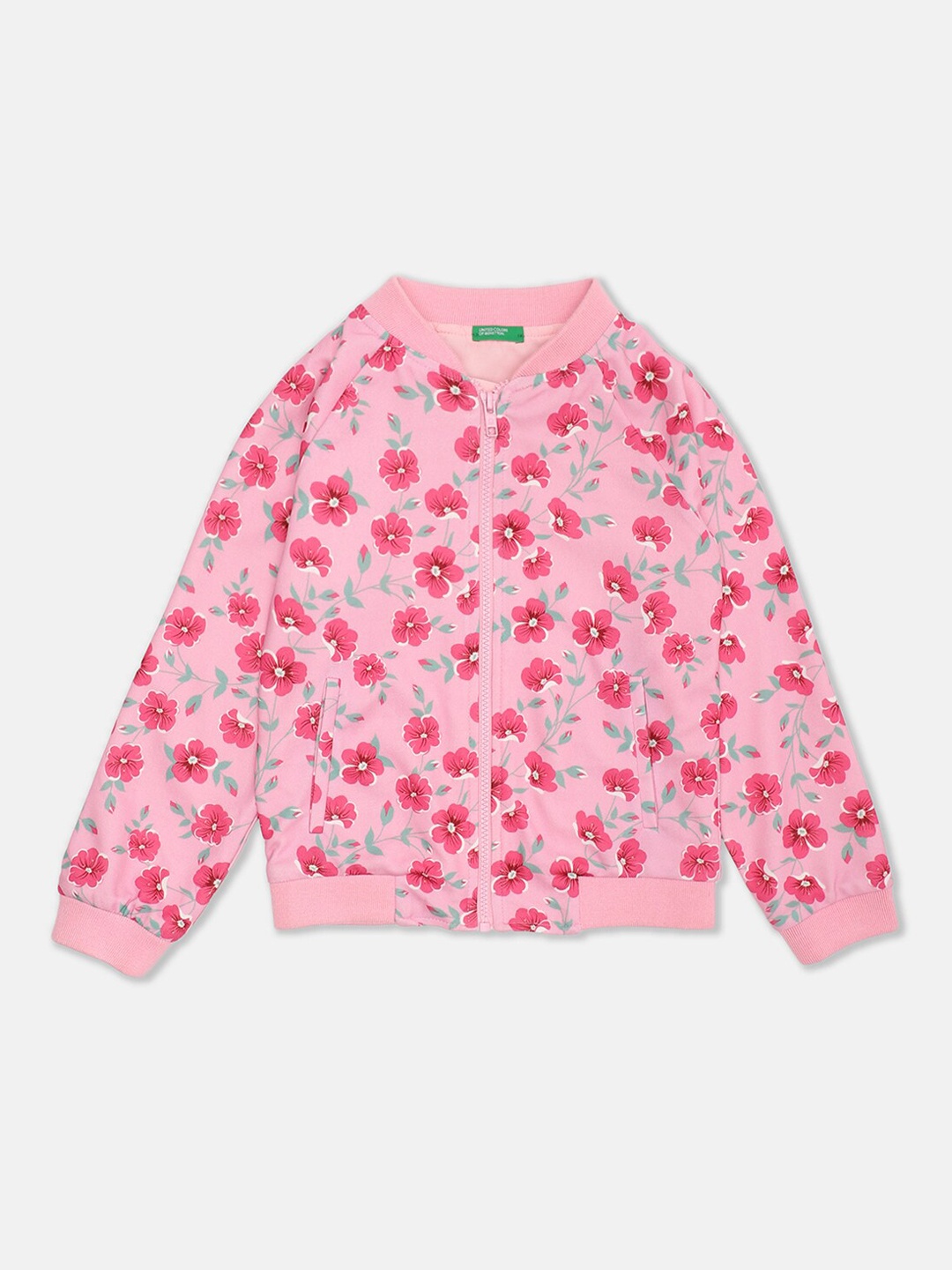 

United Colors of Benetton Girls Infant Pink Floral Bomber Jacket