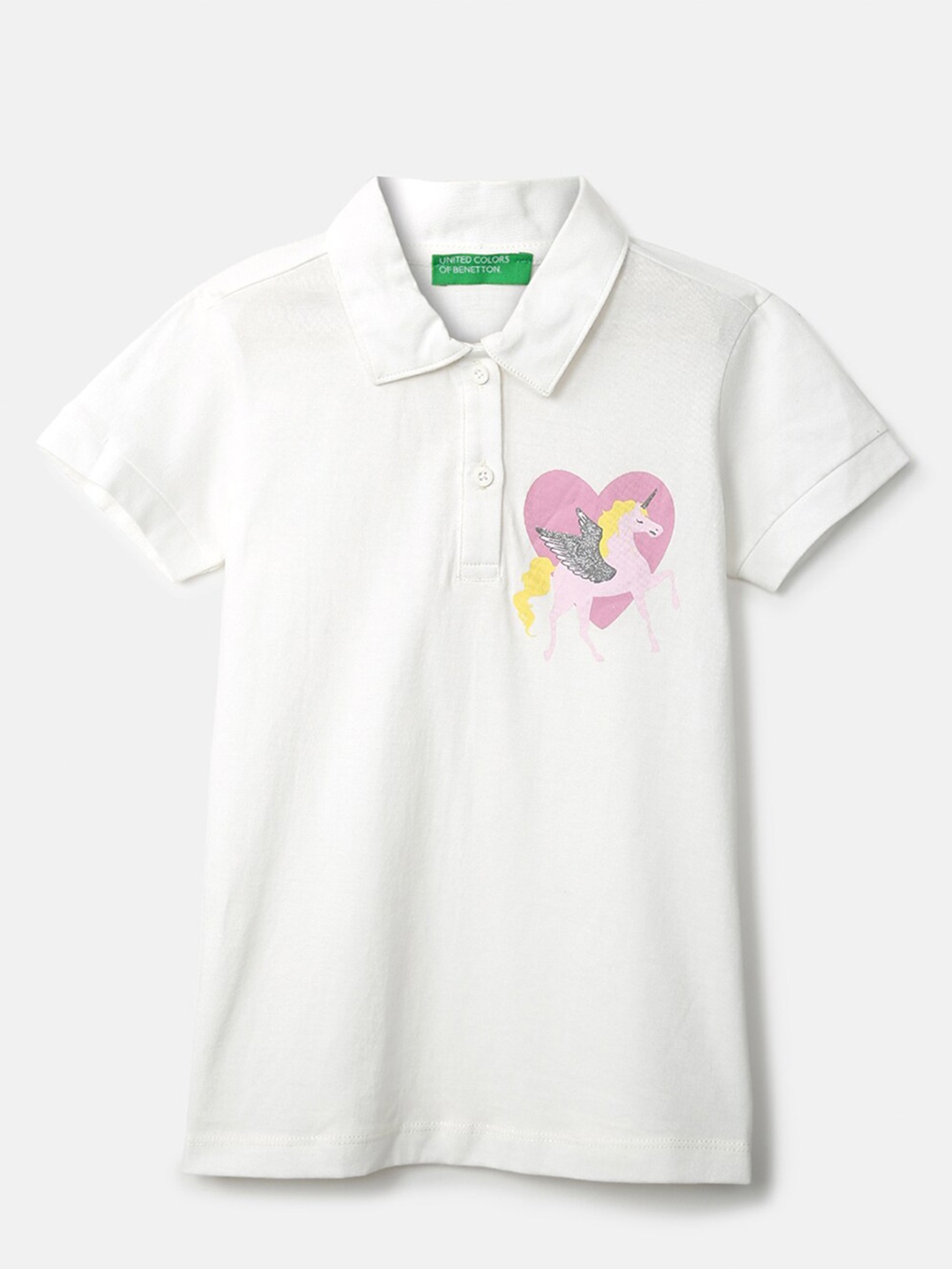 

United Colors of Benetton Girls White Printed Cotton T-shirt