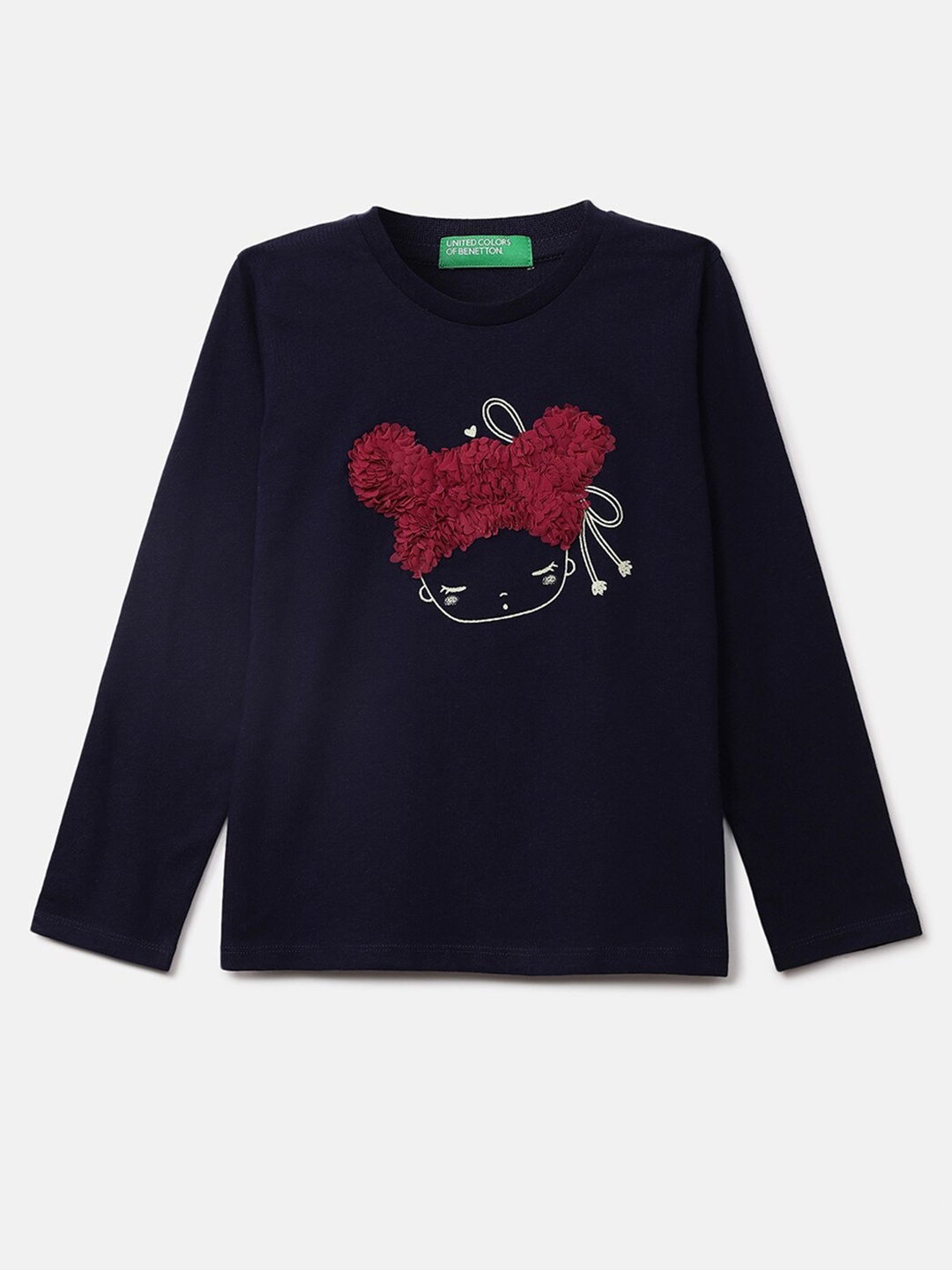 

United Colors of Benetton Navy Blue Embroidered Pure Cotton Top