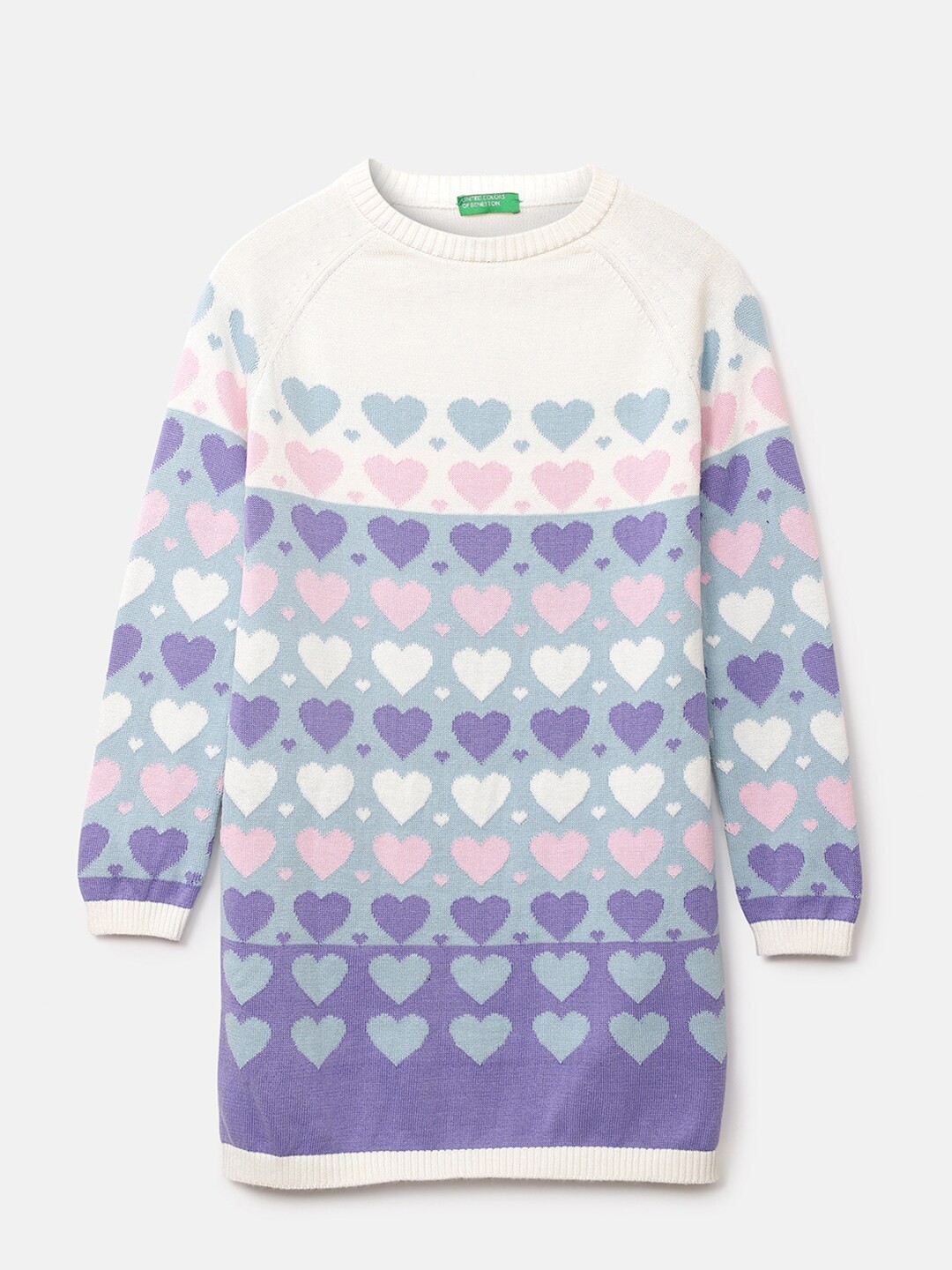 

United Colors of Benetton Girls White & Purple Conversational Printed Longline Pullover